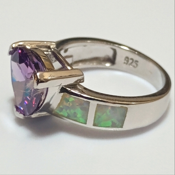 Art Deco Silver Gemstone Wedding Rings For Women , Sz 6 - Picture 7 of 11